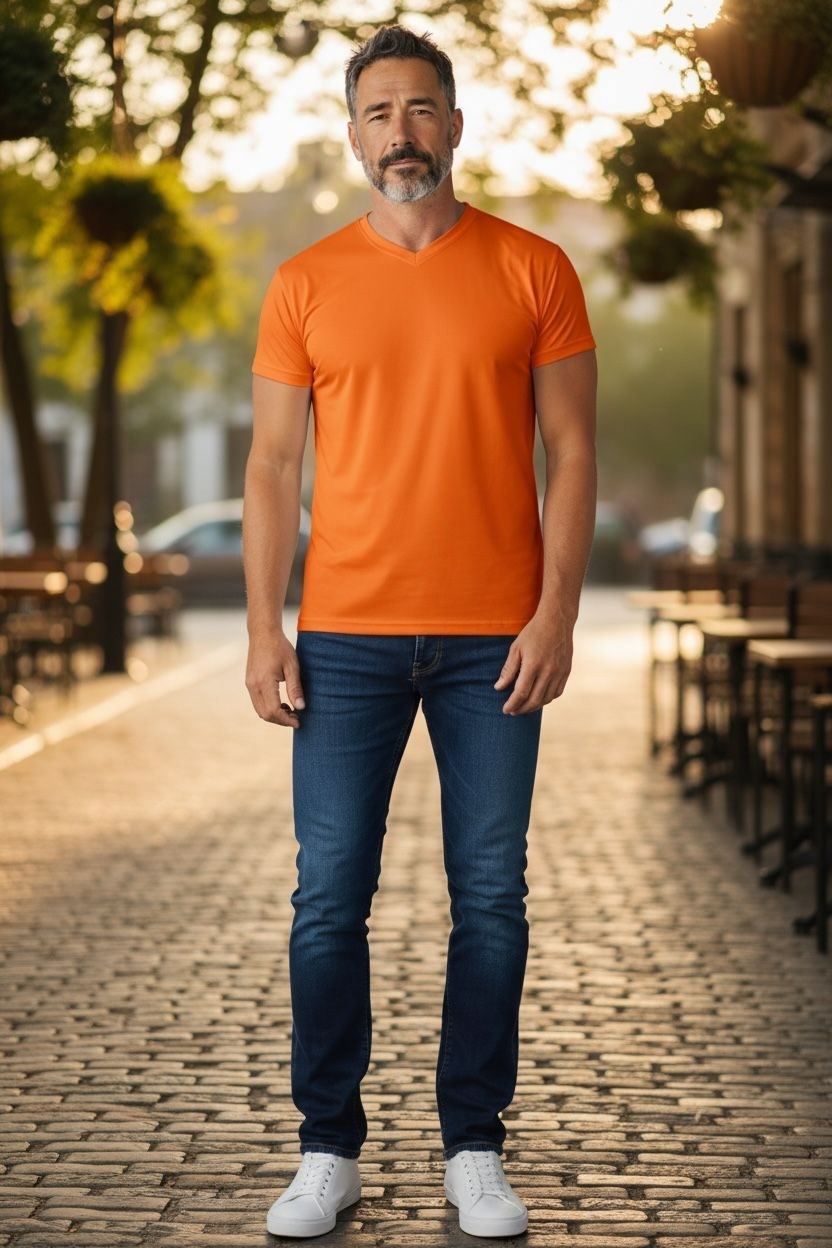 Pamuklu V Model Kısa Kol T-Shirt