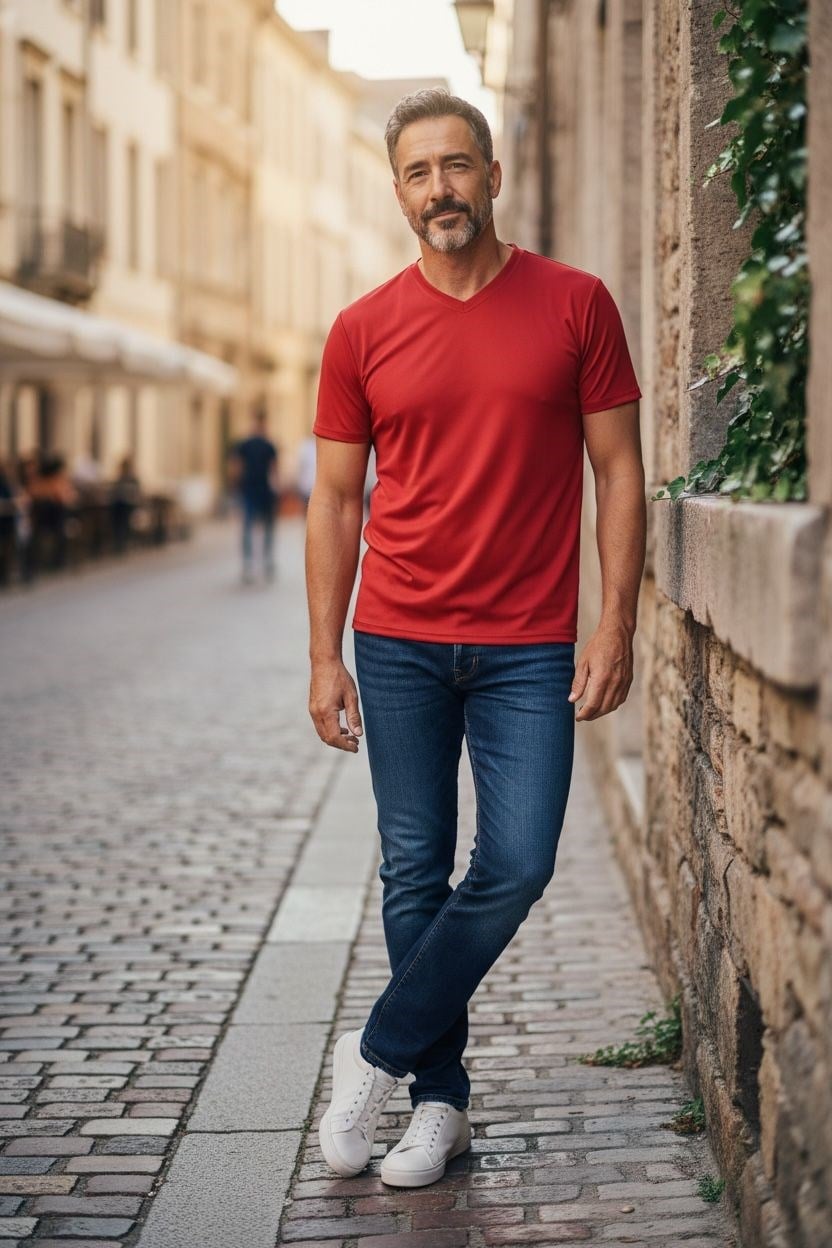 Pamuklu V Model Kısa Kol T-Shirt