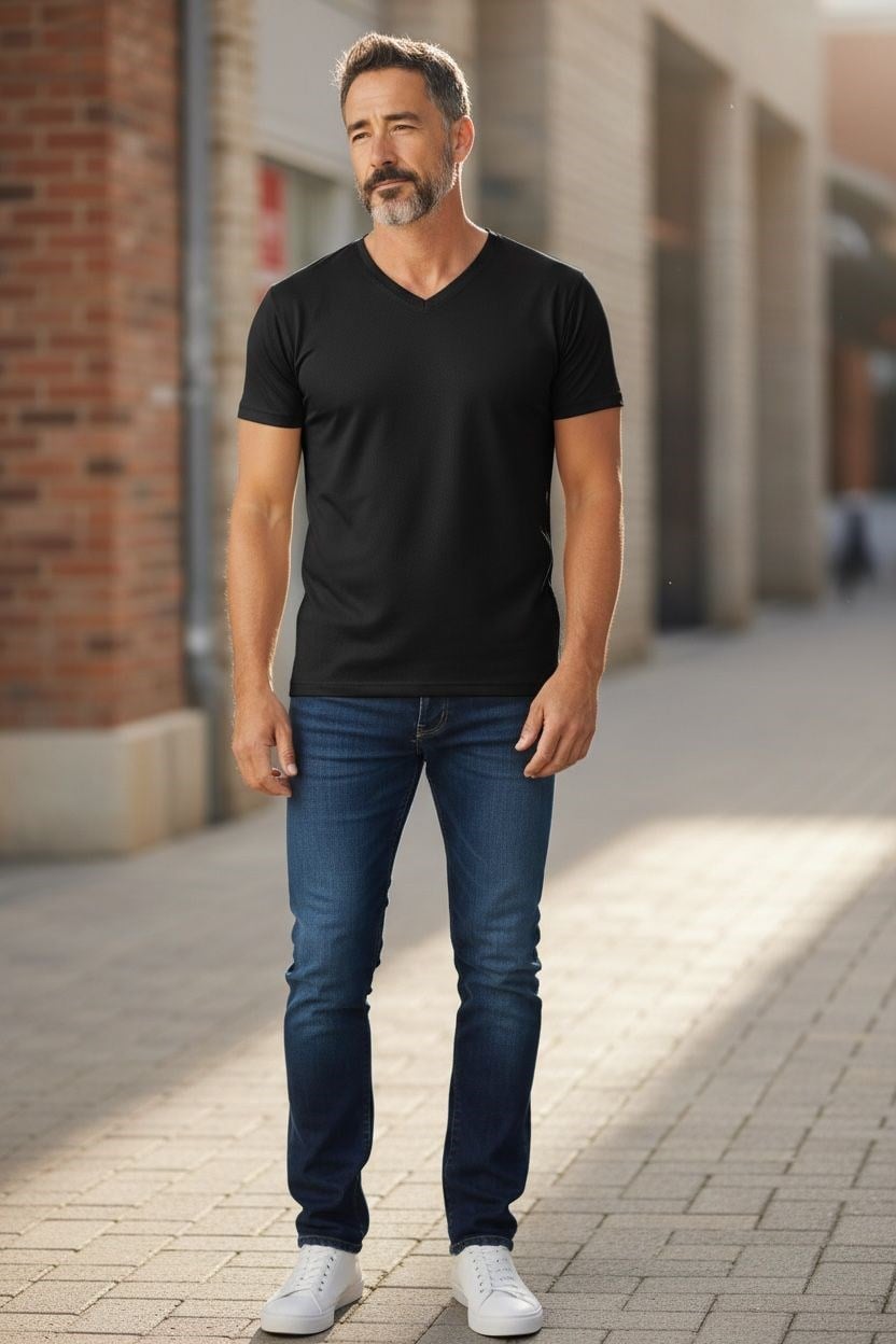 Pamuklu V Model Kısa Kol T-Shirt