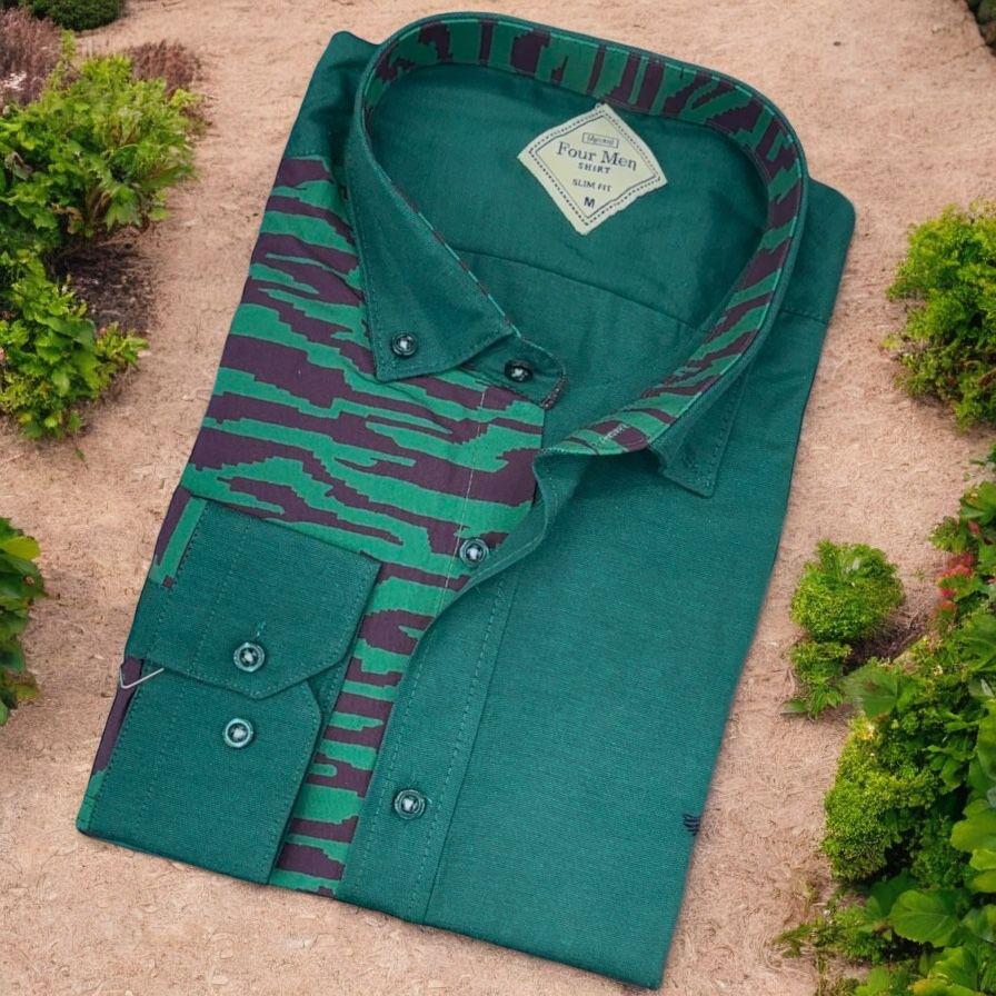 Pamuklu Yeşil Uzun Kollu Erkek Gömlek (Slim Fit Kalıp)
