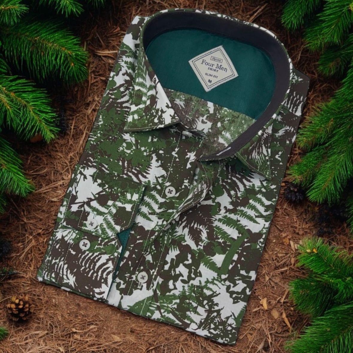 Pamuklu Yeşil Uzun Kollu Erkek Gömlek (Slim Fit Kalıp)