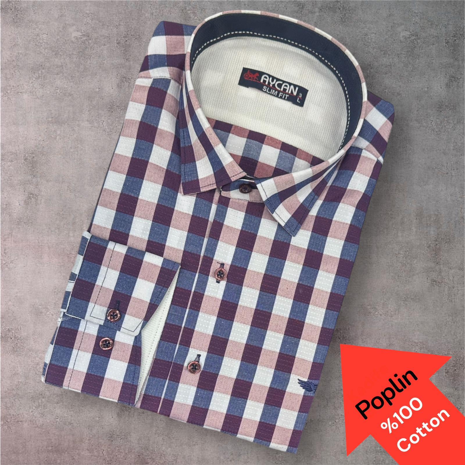 Poplin %100 Cotton Pamuklu Uzun Kollu Terletmeyen Gömlek (Slim Fit Kalıp)