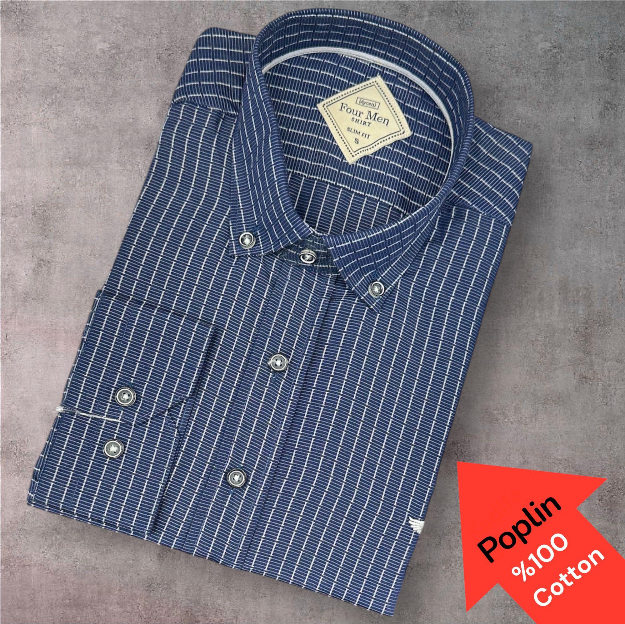 Poplin %100 Cotton Pamuklu Uzun Kollu Terletmeyen Gömlek (Slim Fit Kalıp)