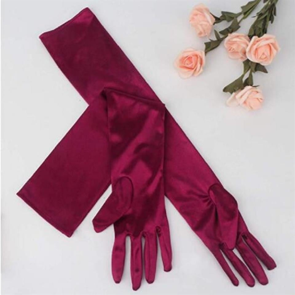 Saten Likrali  Bordo  Dans & Opera Eldiveni - 40 cm