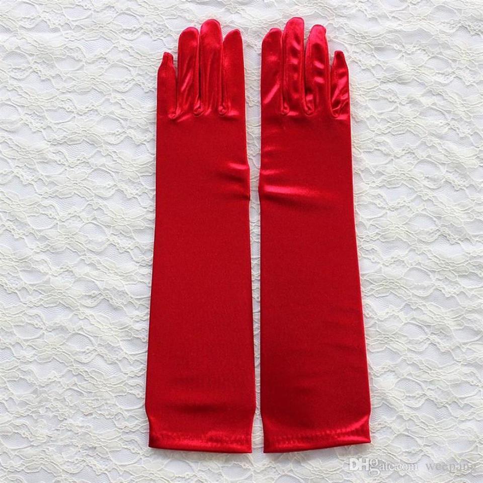 Saten Likrali Kırmızı Dans & Opera Eldiveni - (38-40 CM)
