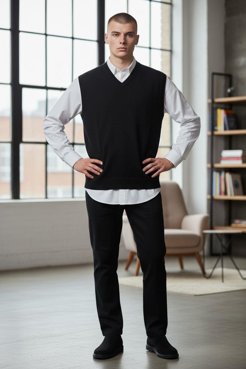 Siyah V Yaka Süveter (Unisex)