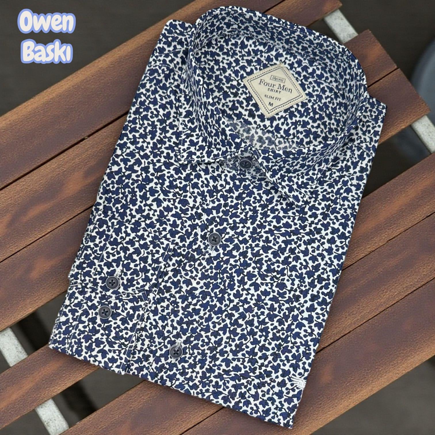 Slim Fit Cotton Uzun Kollu Yakası Gizli Düğmeli Kalite Garanti Baskılı Gömlek (Slimlı Fit)