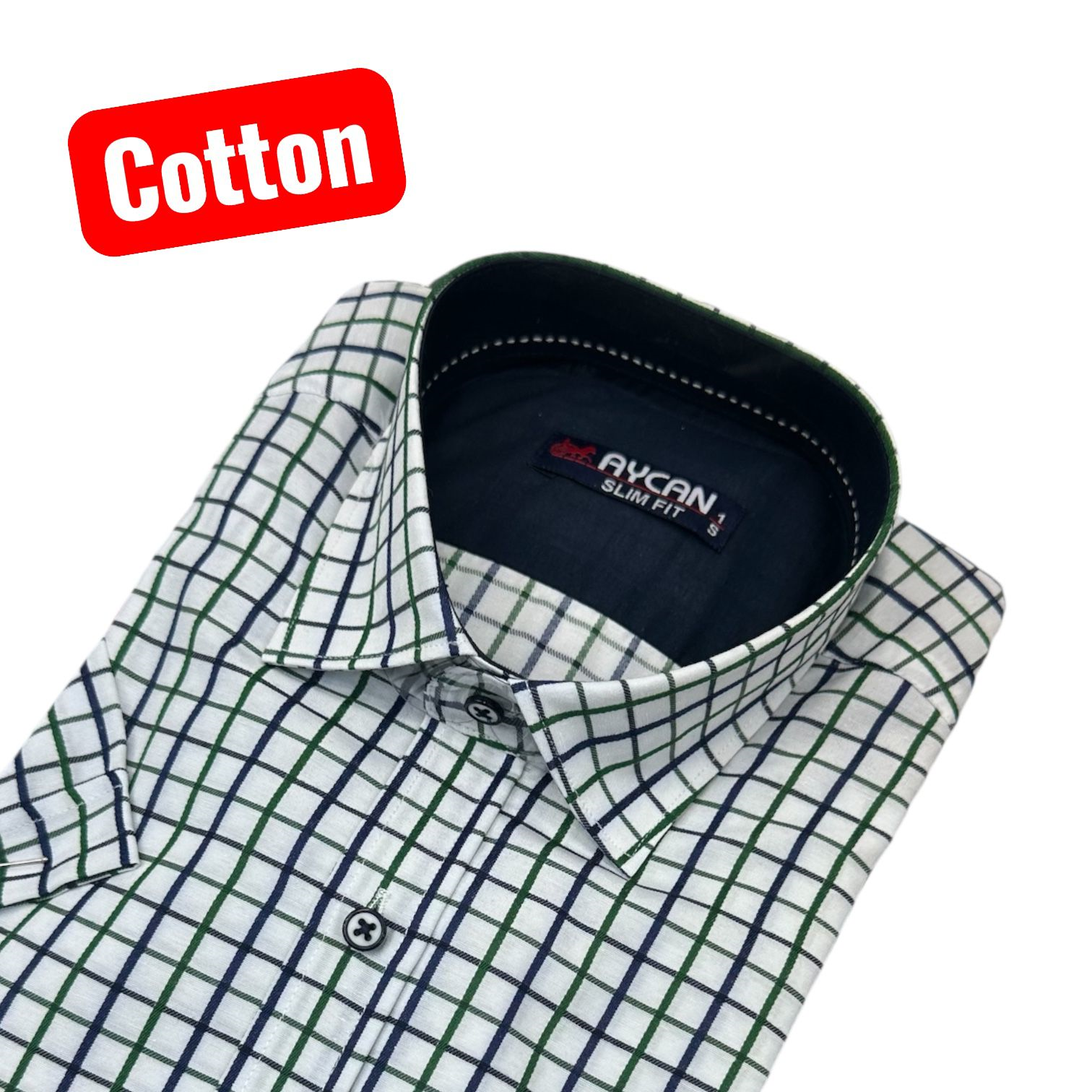 Slim Fit  Ekose Pamuklu Kısa Kollu Cepsiz Gömlek (Slim Fit Kalıp)
