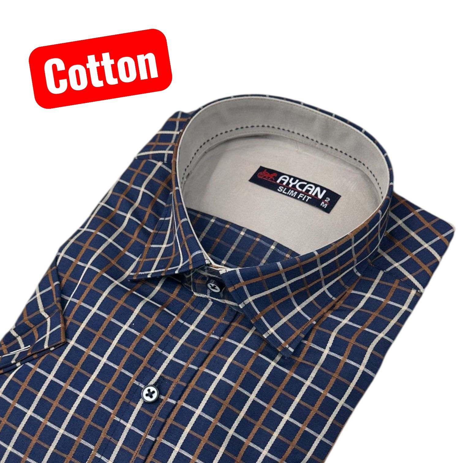 Slim Fit  Ekose Pamuklu Kısa Kollu Cepsiz Gömlek (Slim Fit Kalıp)