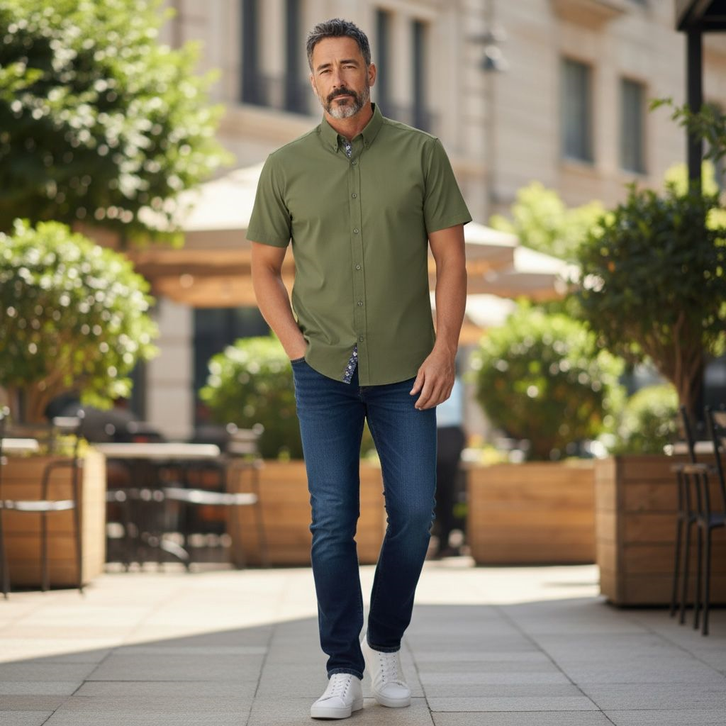 Slim Fit Pamuklu Çizgili Pano Desen Kısa Kollu Gömlek (Slim Fit Kalıp)