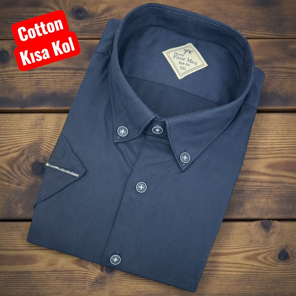 Slim Fit Pamuklu Kısa Kollu Cepsiz Gömlek (Slim Fit Kalıp)