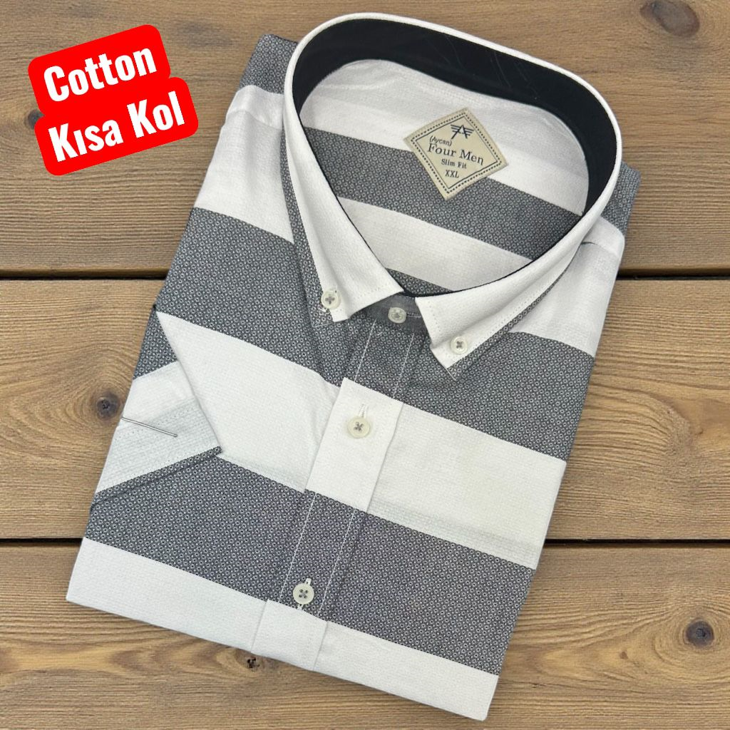 Slim Fit Pamuklu Kısa Kollu Cepsiz Gömlek (Slim Fit Kalıp)