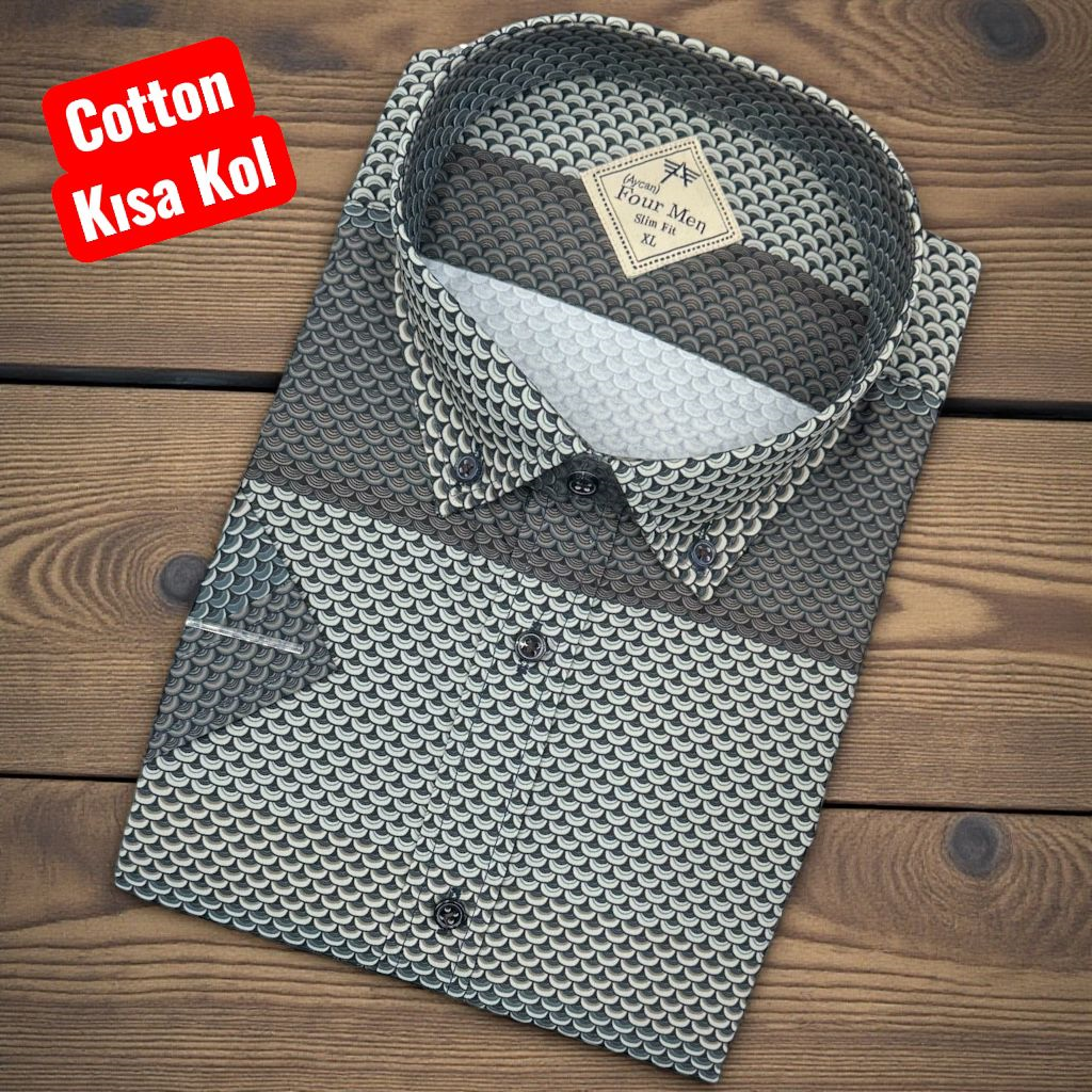 Slim Fit Pamuklu Kısa Kollu Yaka Gizli Düğme Gömlek (Slim Fit Kalıp)
