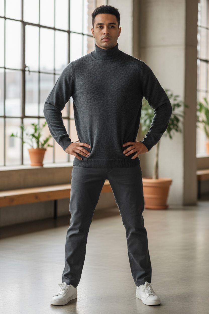Uzun Kollu Antrasit Balıkçı Yaka Kazak (Unisex)