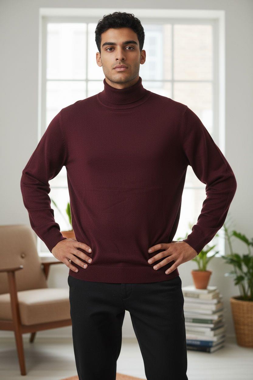 Uzun Kollu Gri Balıkçı Yaka Kazak (Unisex)