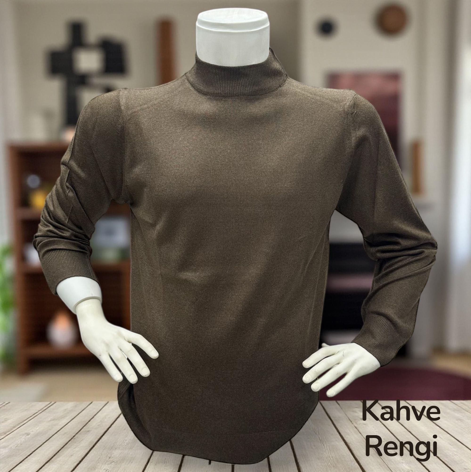 Uzun Kollu Kahverengi Balıkçı Yaka Kazak (Unisex)