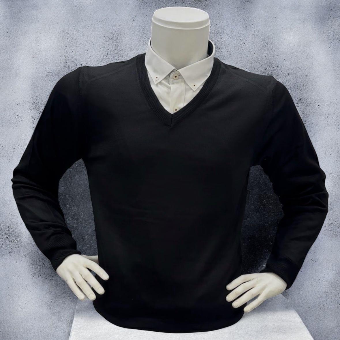 Uzun Kollu Siyah V Yaka Kazak (Unisex)