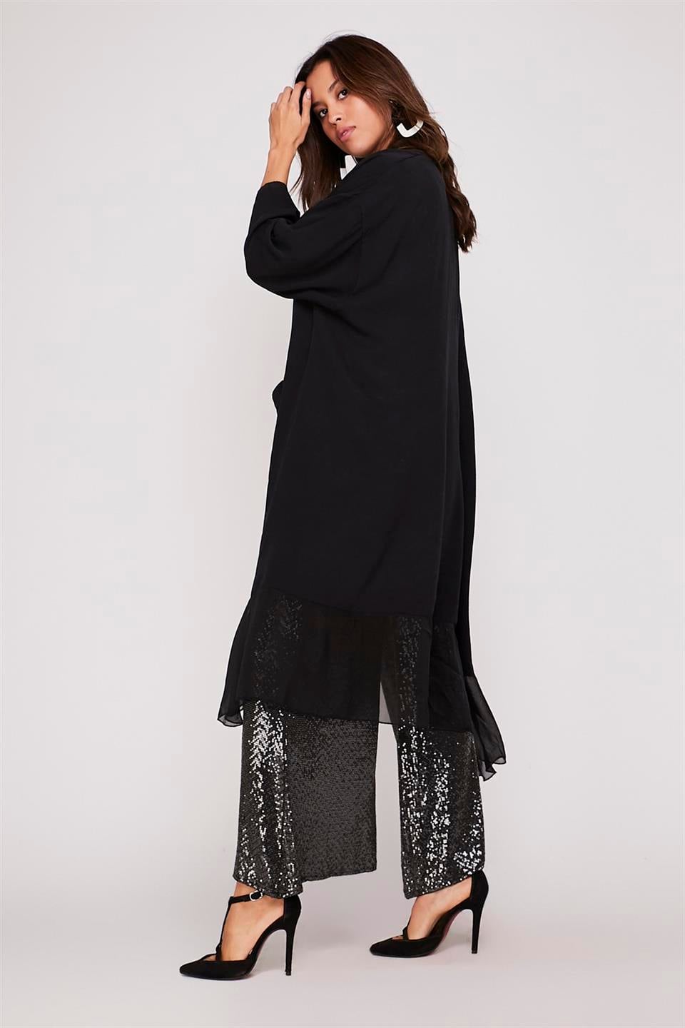 Vizon Italyan Ipek Detaylı Oversize Kaftan & Bluz