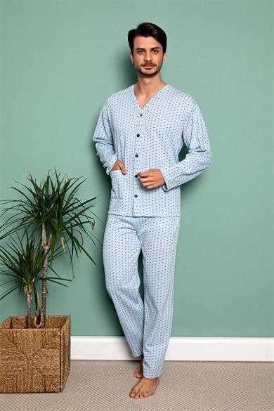 Erkek Pijama Takımı Düğmeli Kışlık Geniş Yakalı