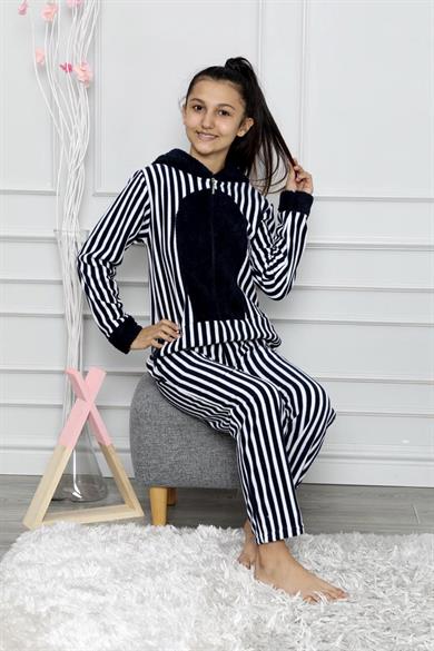 Nisanca Desenli Kışlık Kız Çocuk Polar Tulum Pijama Takımı 