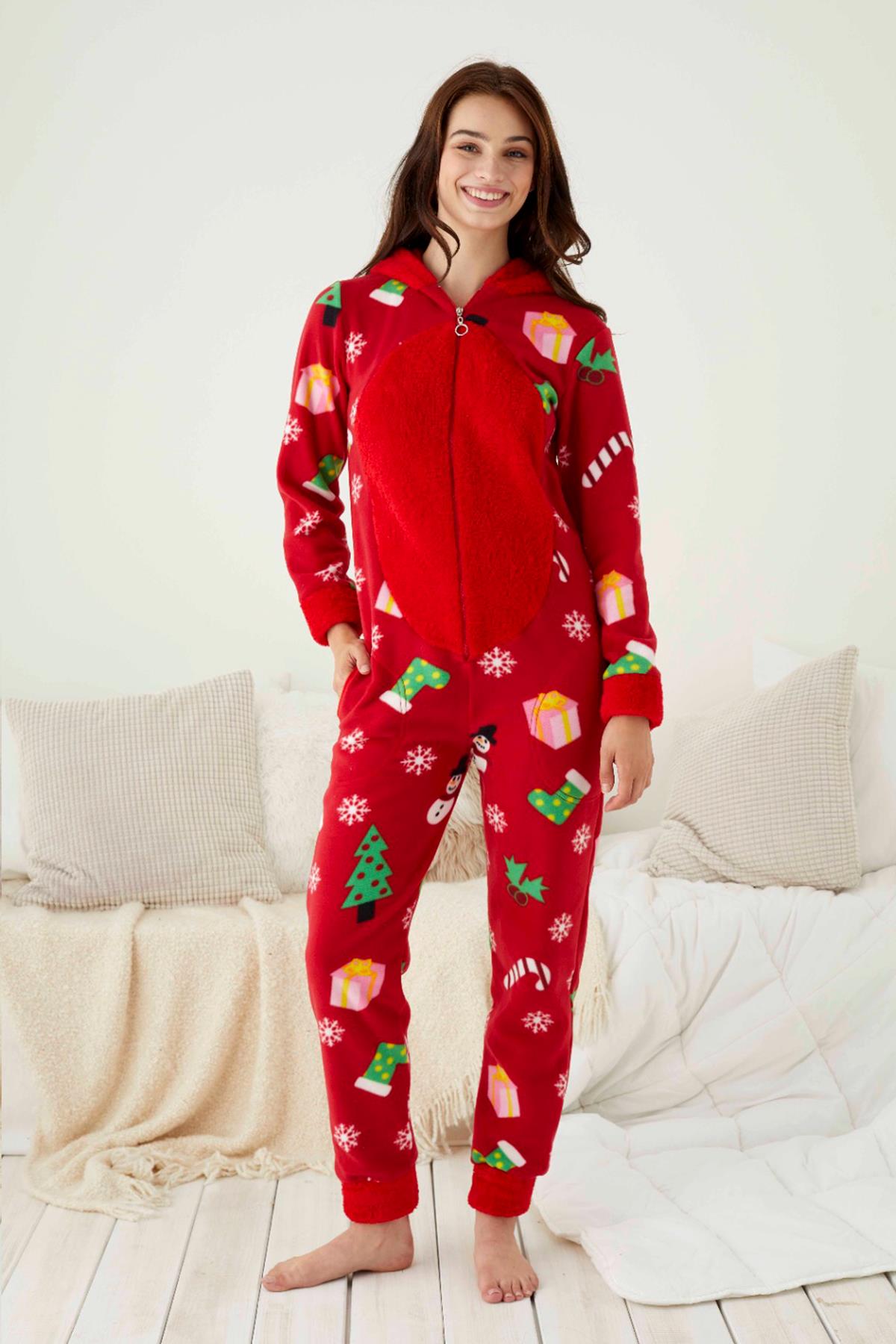Kışlık Kadın Tulum Pijama - Peluş Kışlık Pijama- Sevgililer Günü - SLH45120