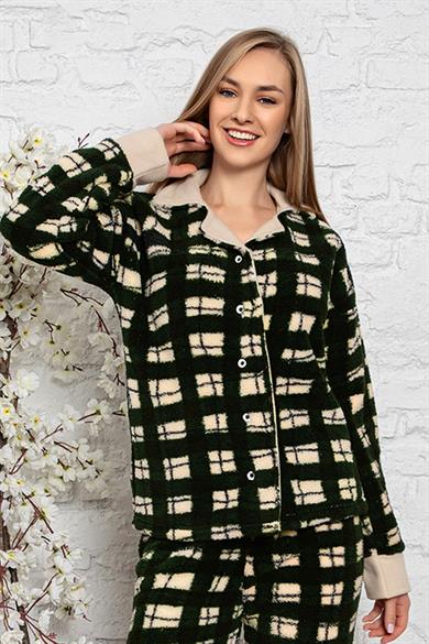 Nisanca Desenli Tam Peluş Kışlık Yılbaşı Kadın Pijama Takımı 