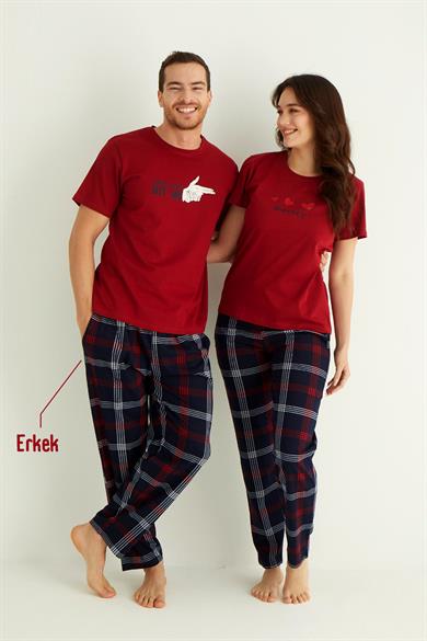 Nisanca Kısa Kollu Pamuk Erkek Pijama Takımı- Sevgili Pijaması- Tek Adet