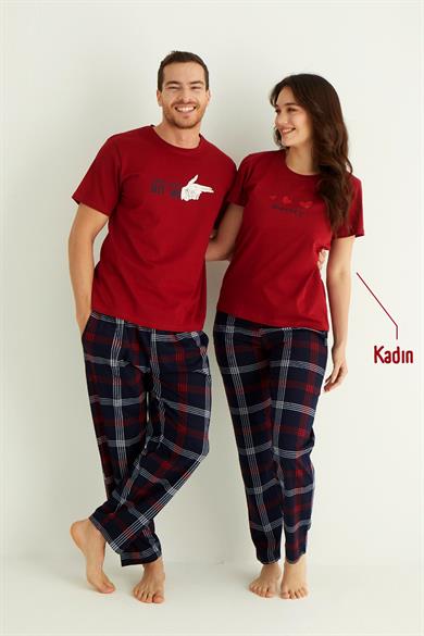 Nisanca Kısa Kollu Pamuk Kadın Pijama Takımı- Sevgili Pijaması- Tek Adet
