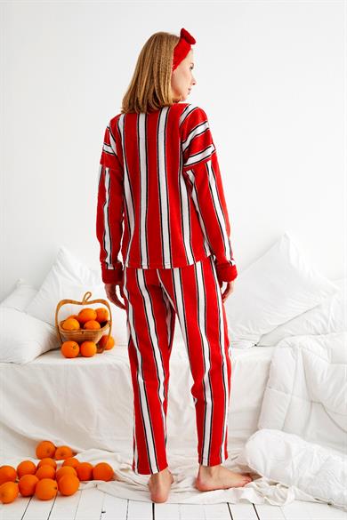 Nisanca Kışlık Polar Yılbaşı Kadın Pijama Takımı- Saç Bandı Hediyeli 