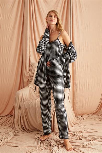Nisanca Kışlık Sabahlıklı Kadın Kadife Pijama Takımı