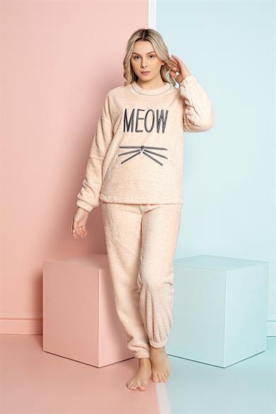 Nisanca Tam Peluş Kışlık Kadın Pijama Takımı- Polar Yılbaşı Pijaması 