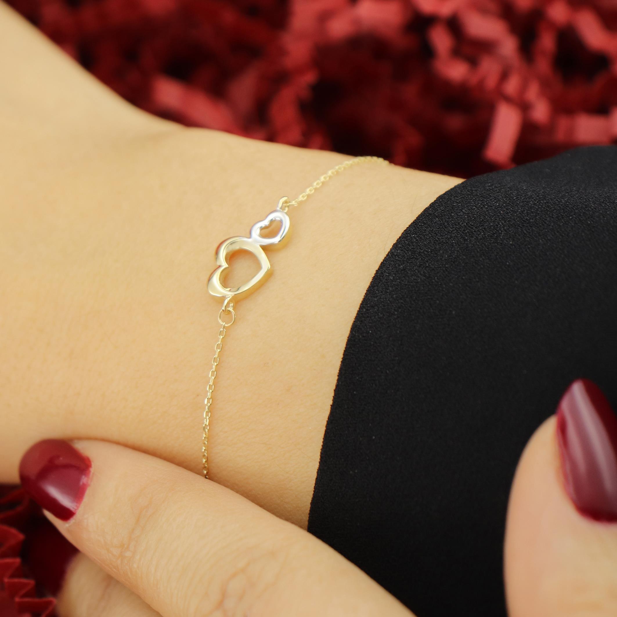 14 Ayar Altın İkili Kalp Bileklik