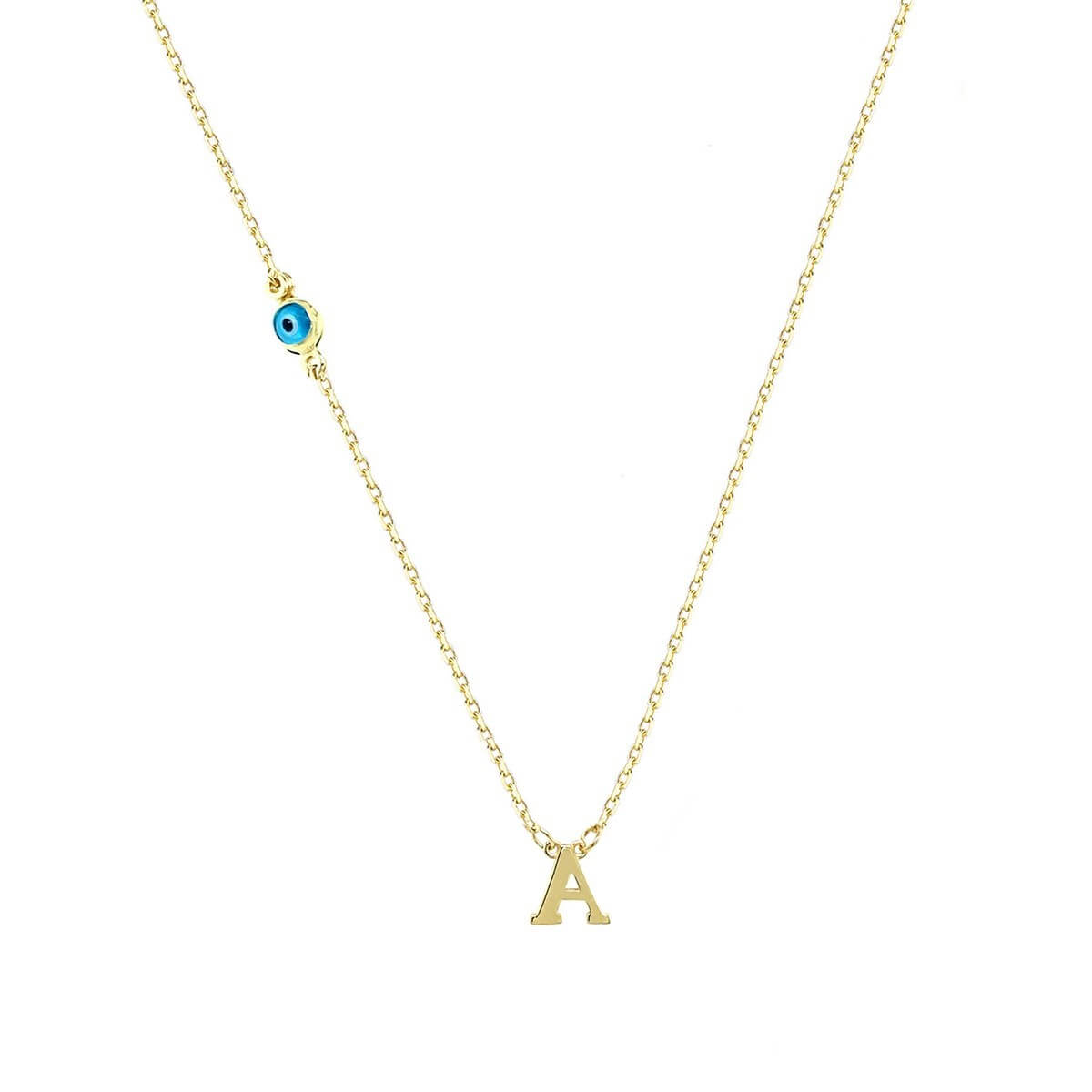 A Harfli Nazar Boncuklu Altın Kolye
