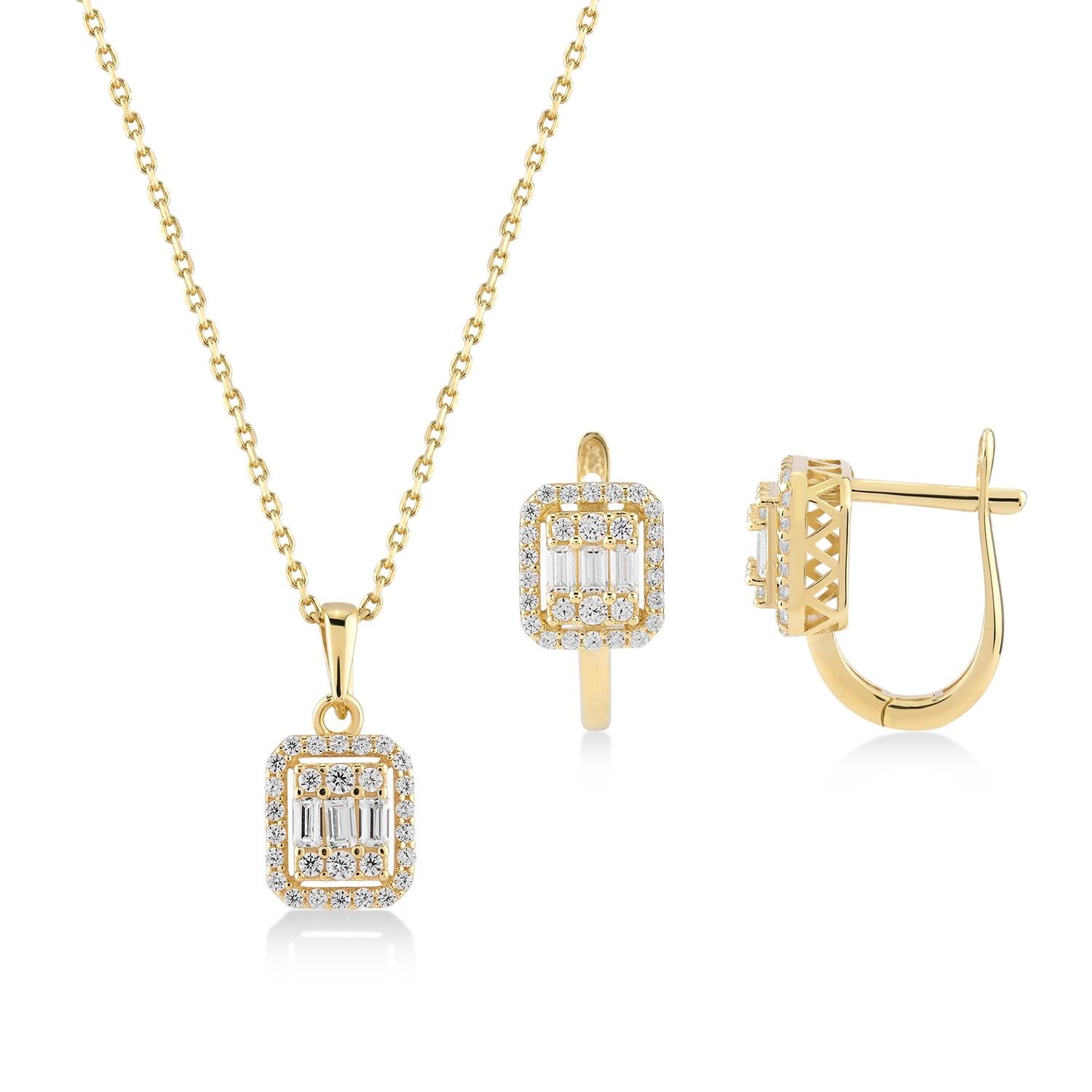 Baget Taşlı Altın Set 