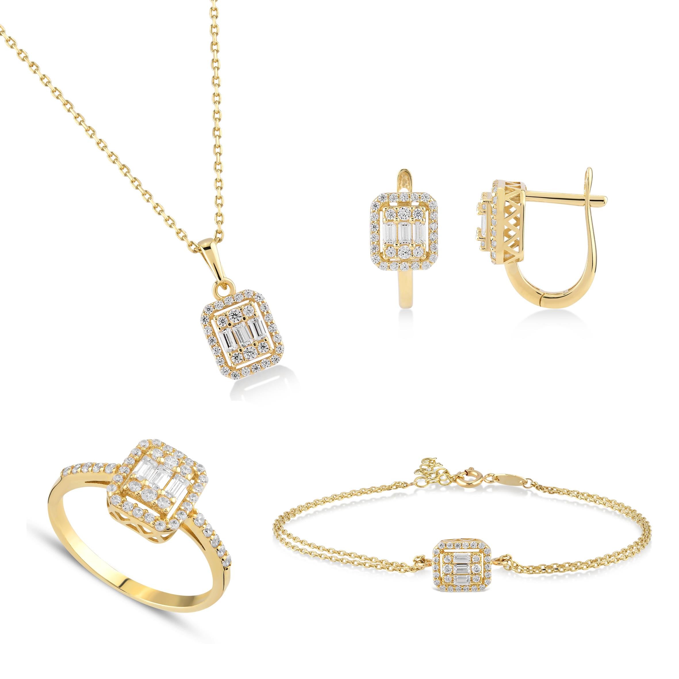 Baget Taşlı Altın Set