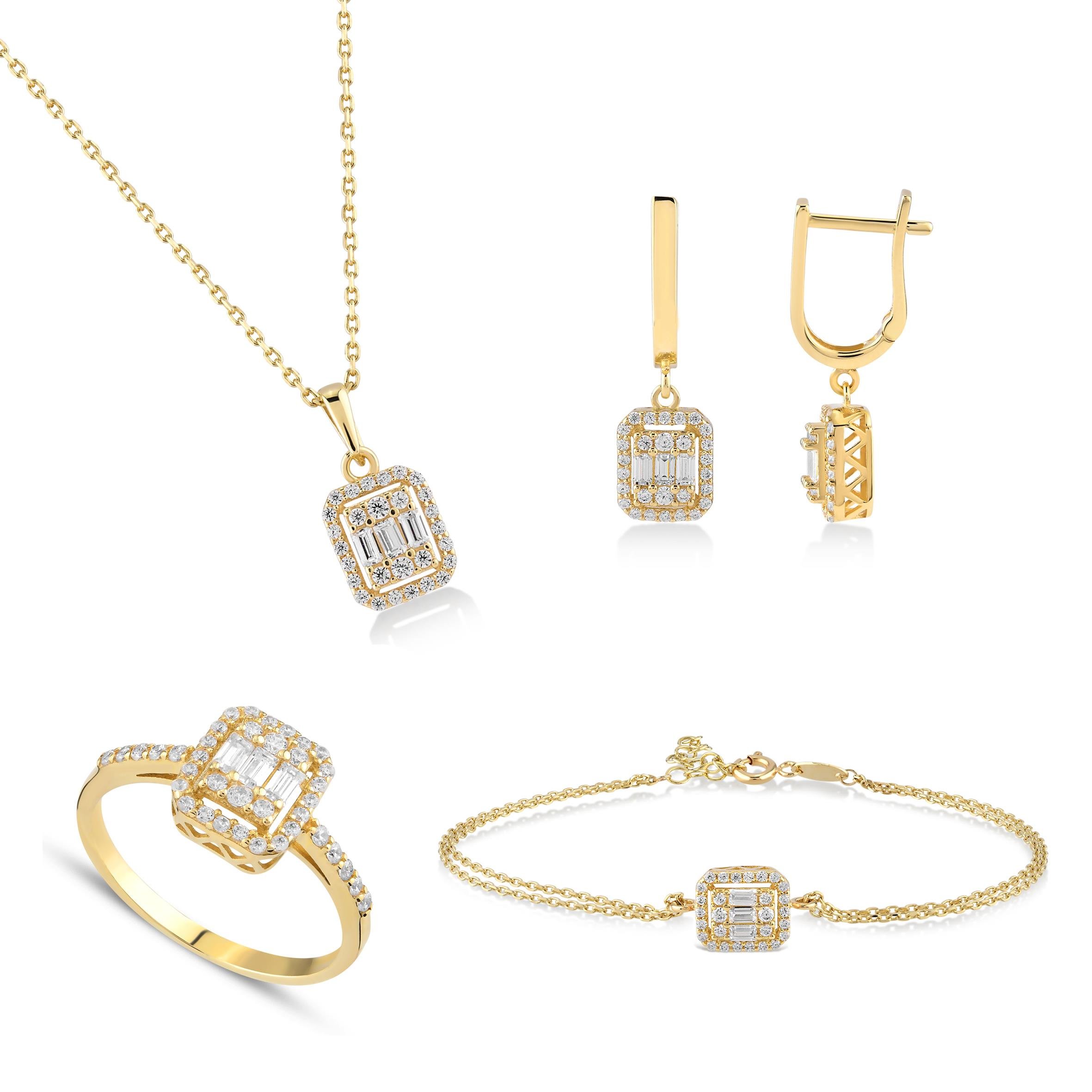 Baget Taşlı Altın Set