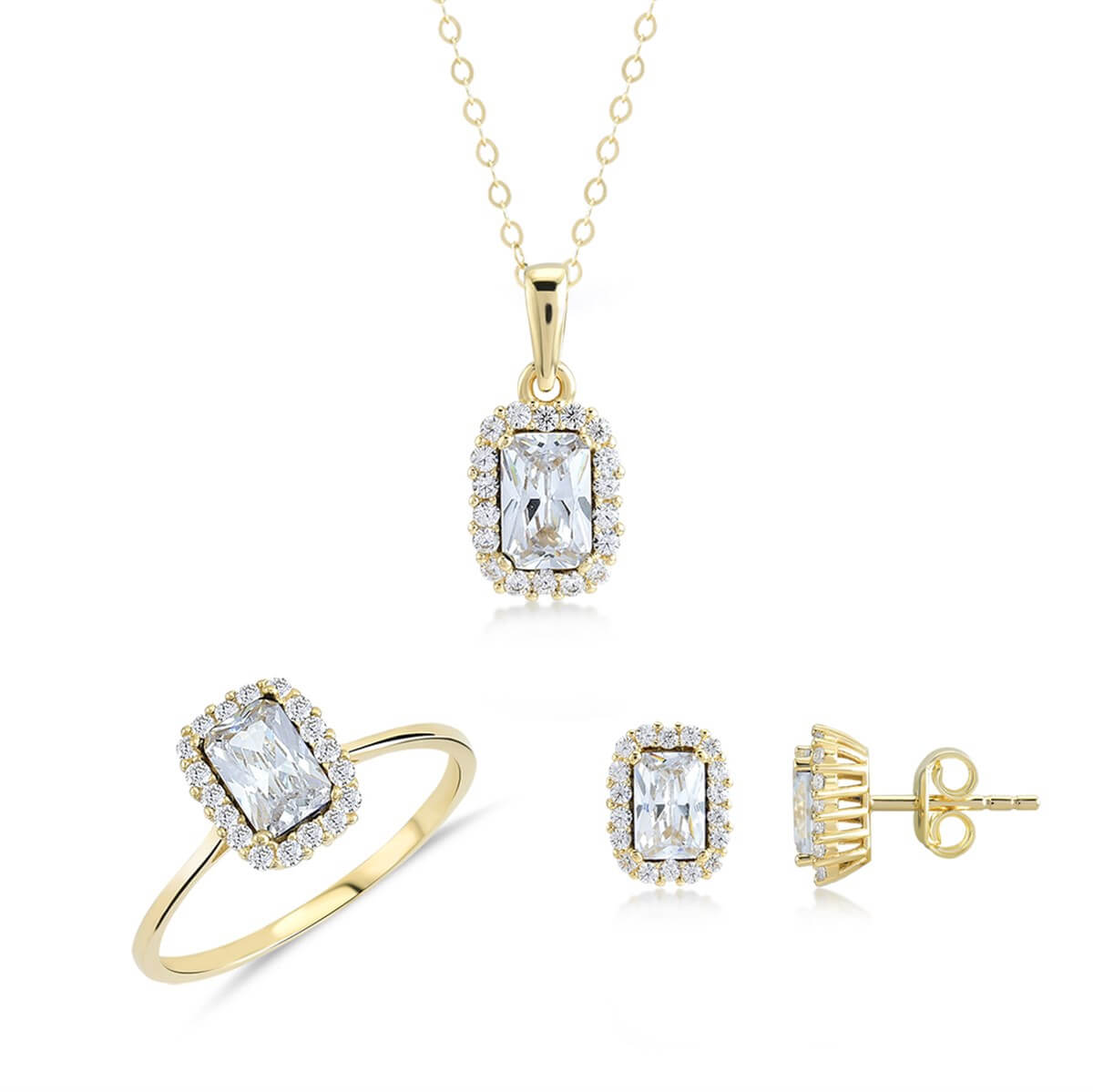 Baget Tektaşlı Altın Fantezi Set