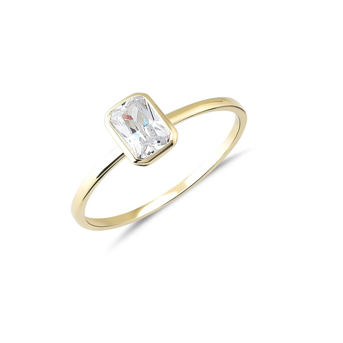 Beyaz Taşlı  Altın Tektaş Yüzük