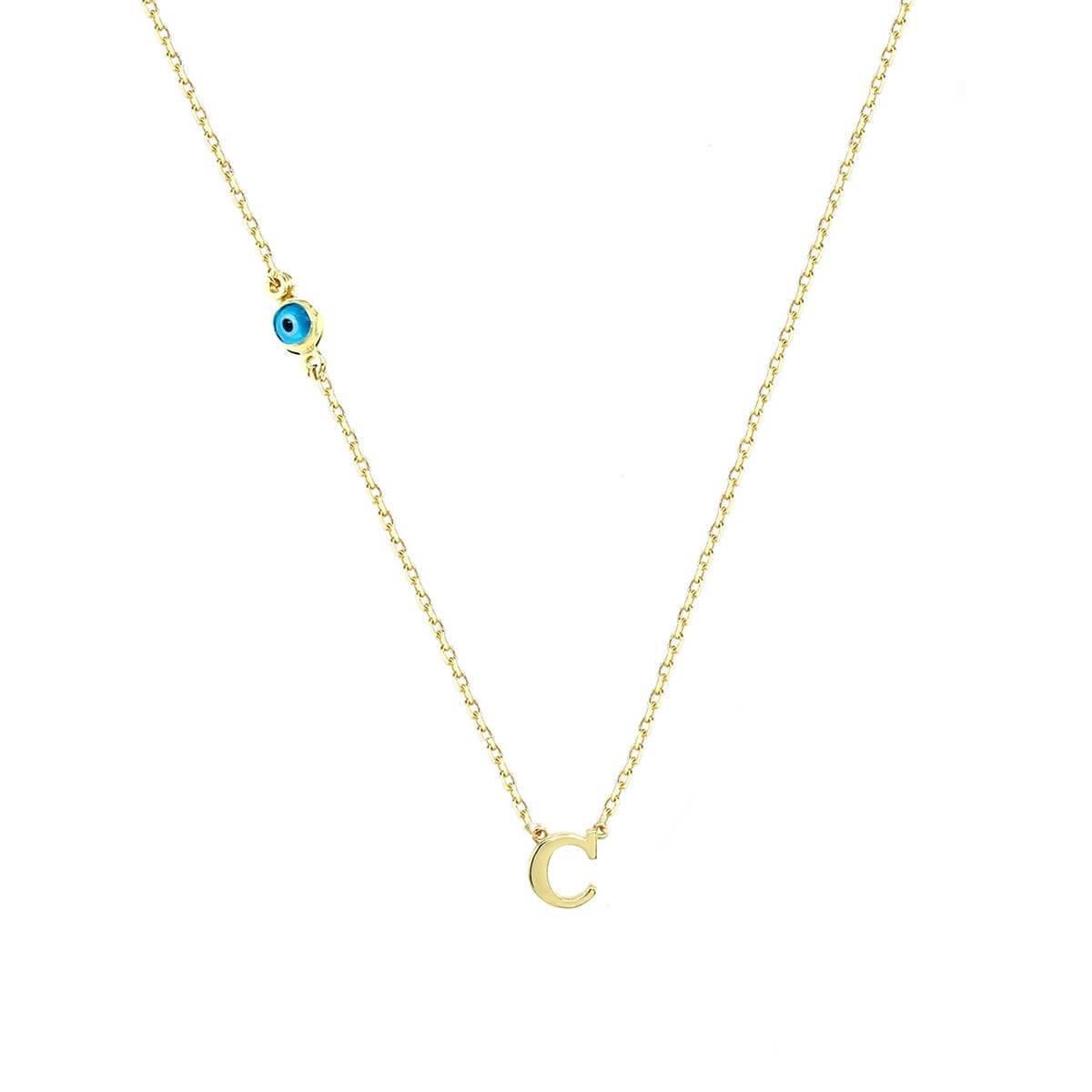 C Harfli Nazar Boncuklu Altın Kolye
