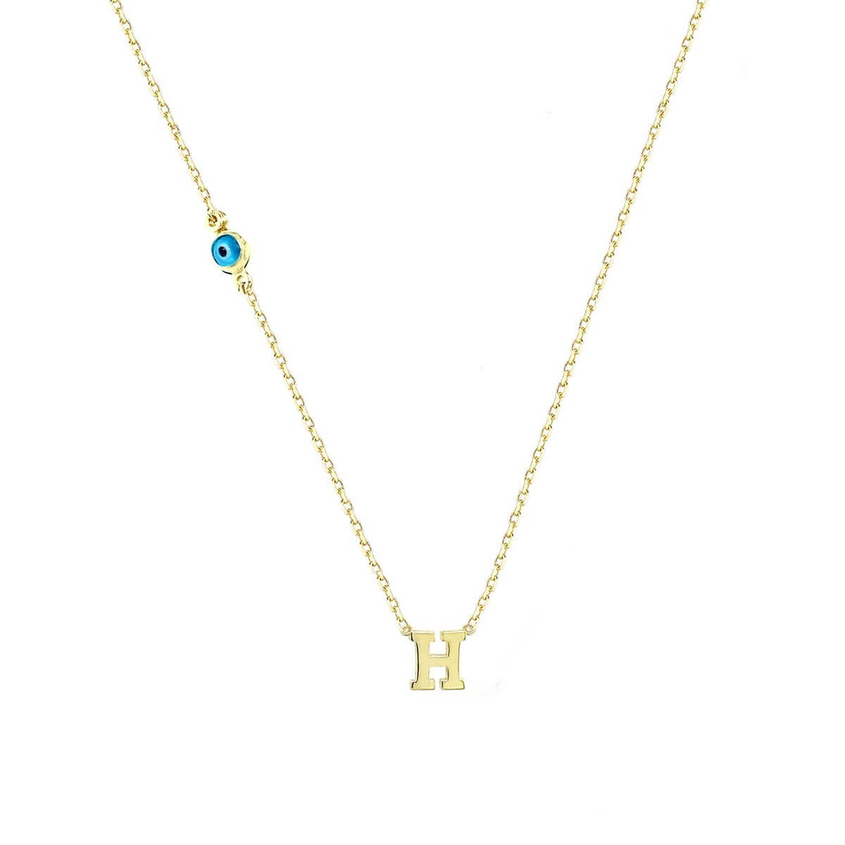 H Harfli Nazar Boncuklu Altın Kolye

