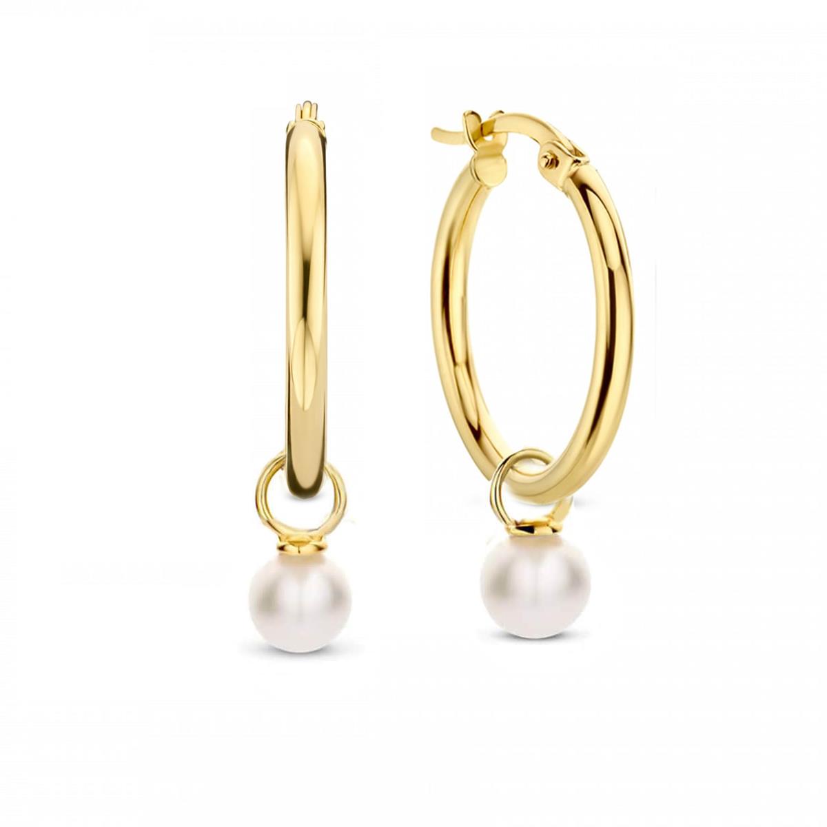 İnci Sallantılı Halka Altın Küpe