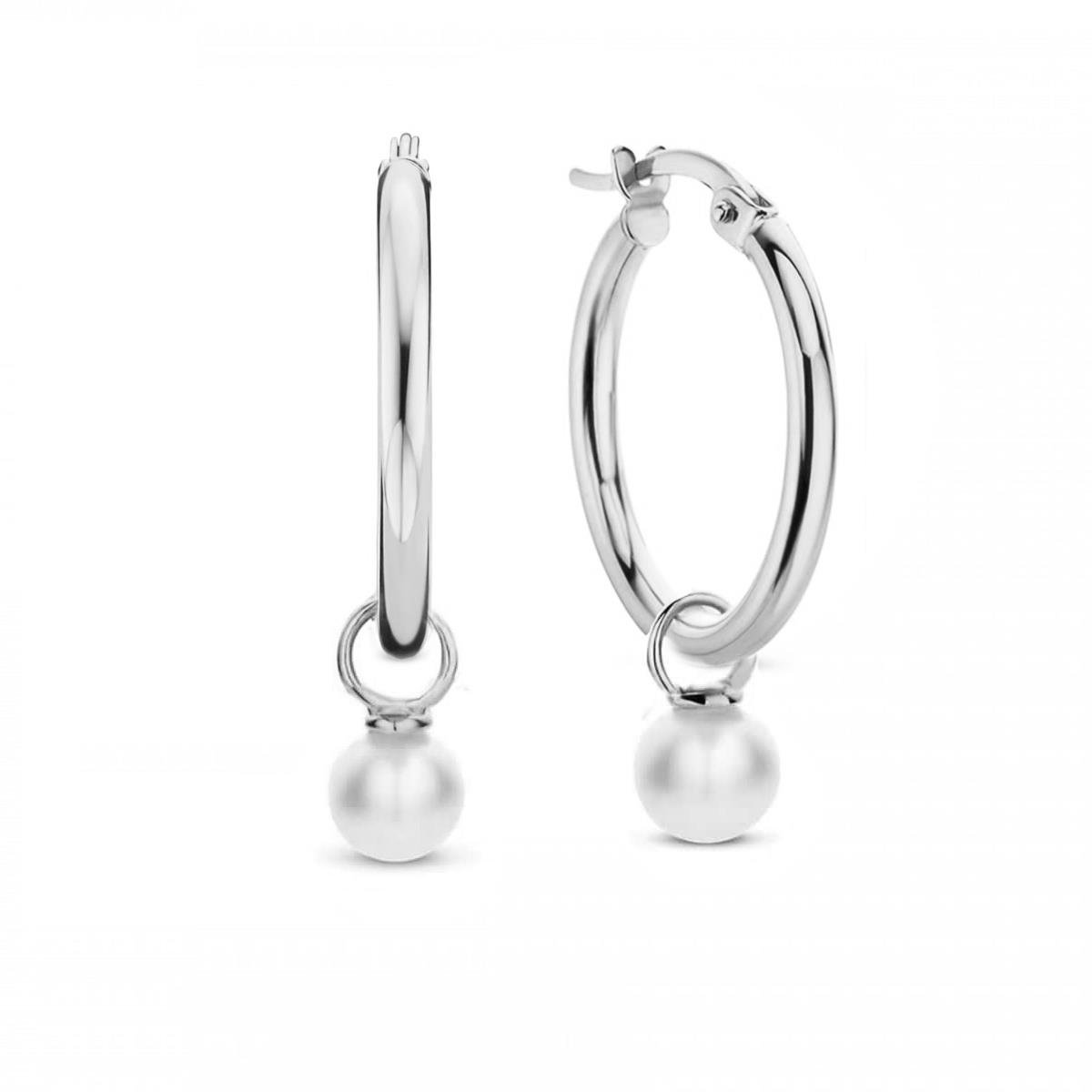 İnci Sallantılı Halka Altın Küpe