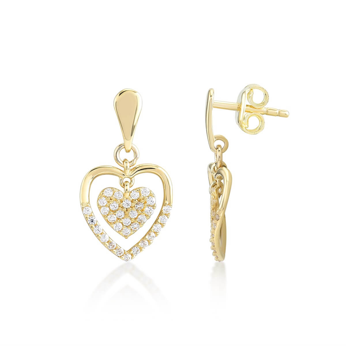 Kalp Sallantı Altın Fantezi Küpe