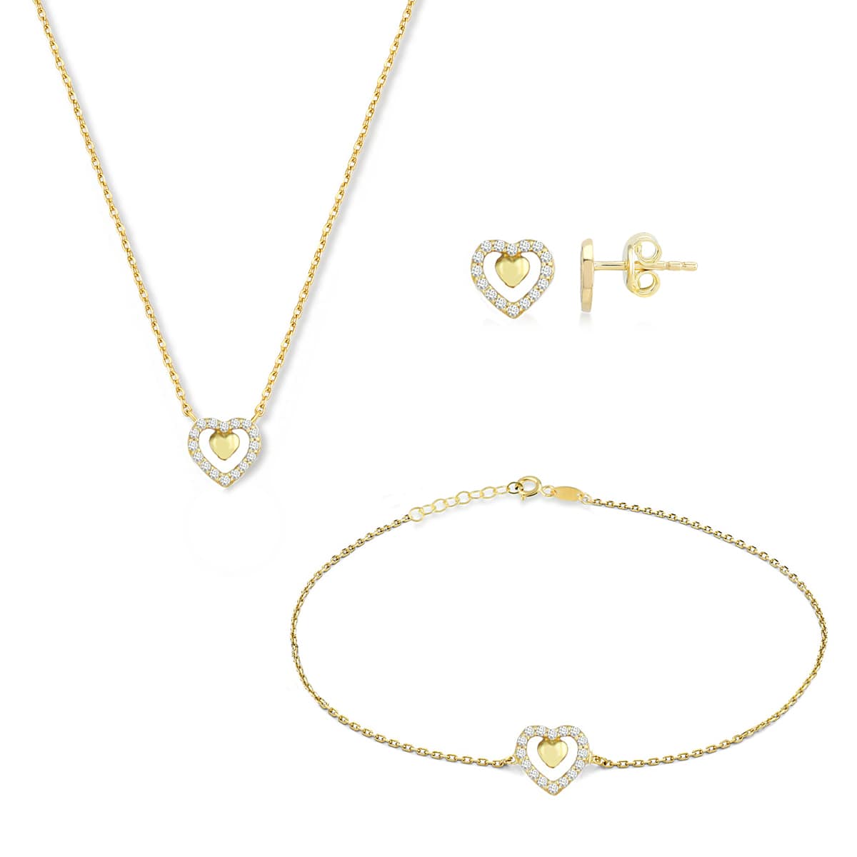 Kenar Taşlı Kalpli Altın Set MA 115 01 05 00