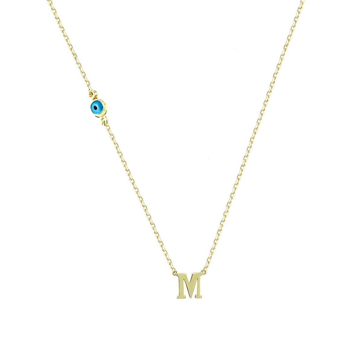 M Harfli Nazar Boncuklu Altın Kolye
