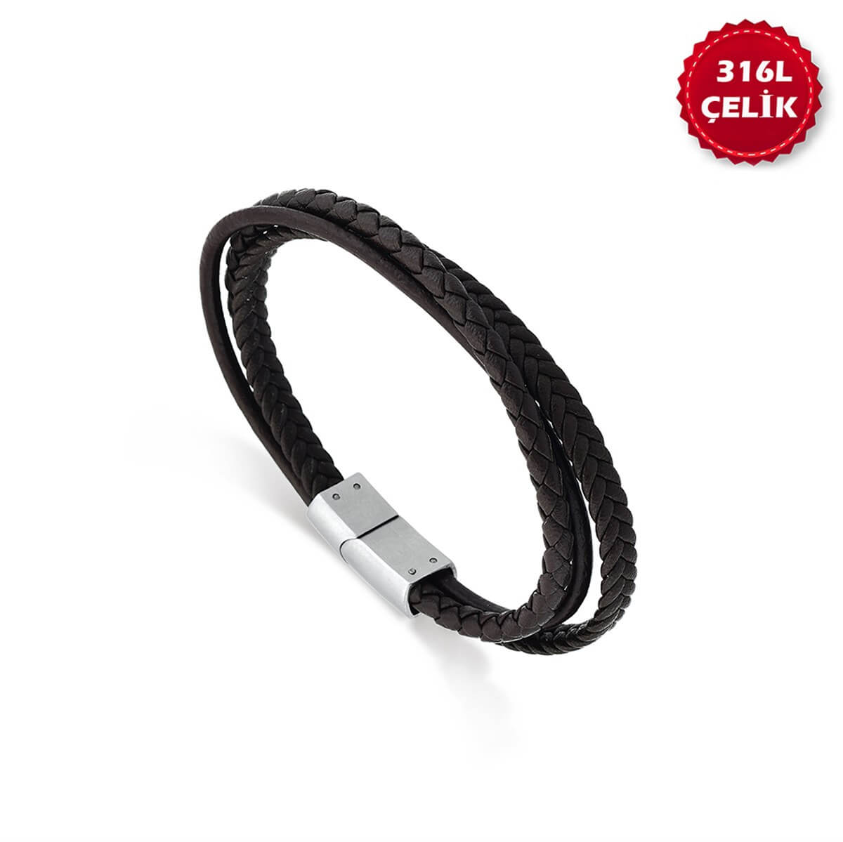 Modern Tasarım Kahve Erkek Çelik Deri Bileklik