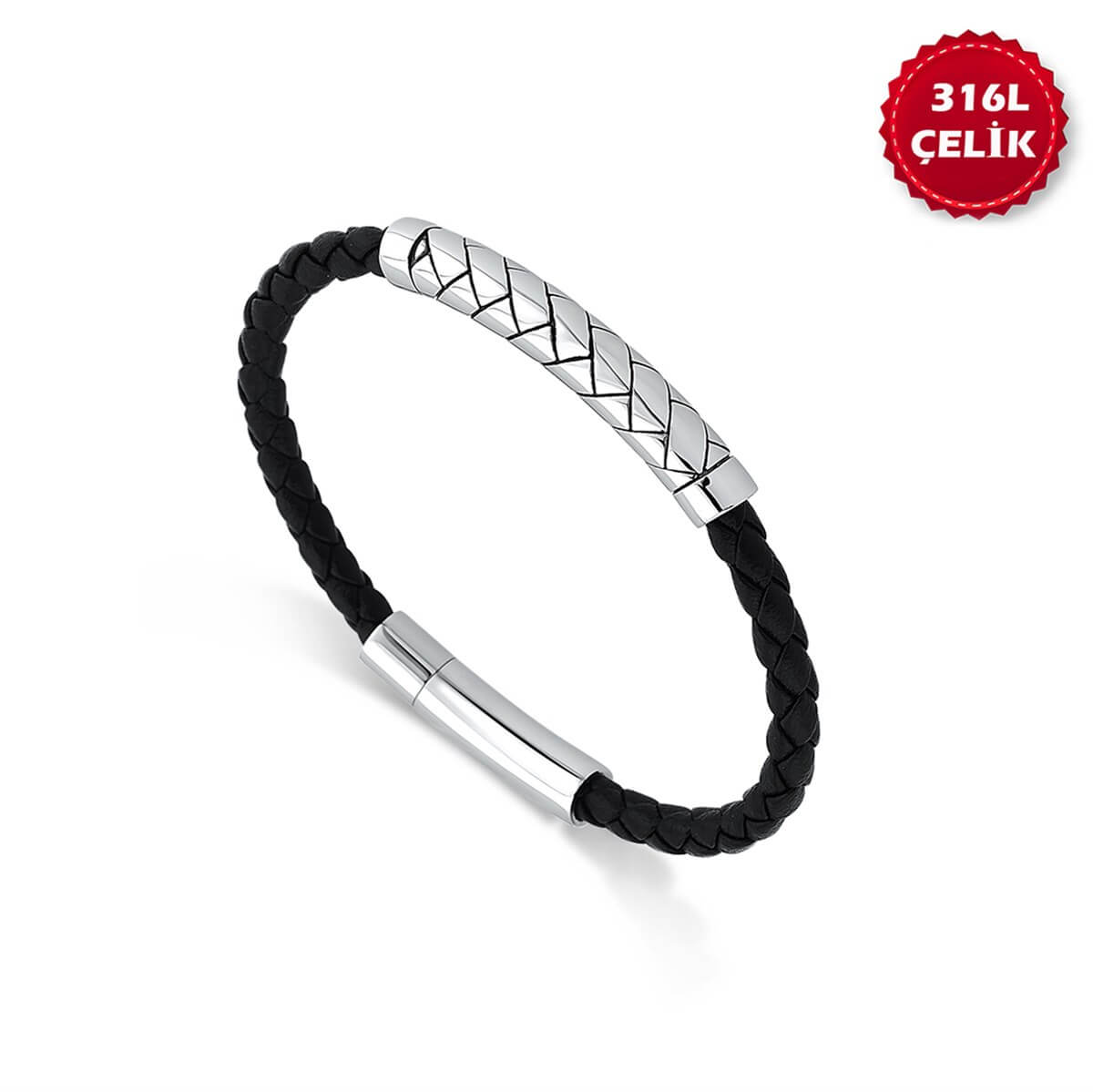 Modern Tasarım Siyah Erkek Çelik Deri Bileklik
