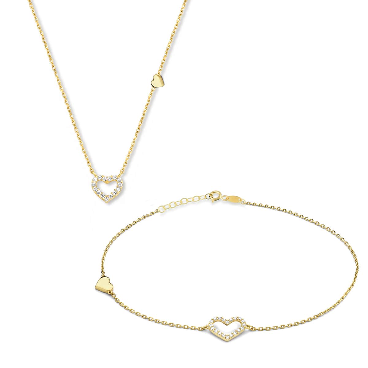 Taşlı İkili Kalp Altın Set TA 119 01 05 00