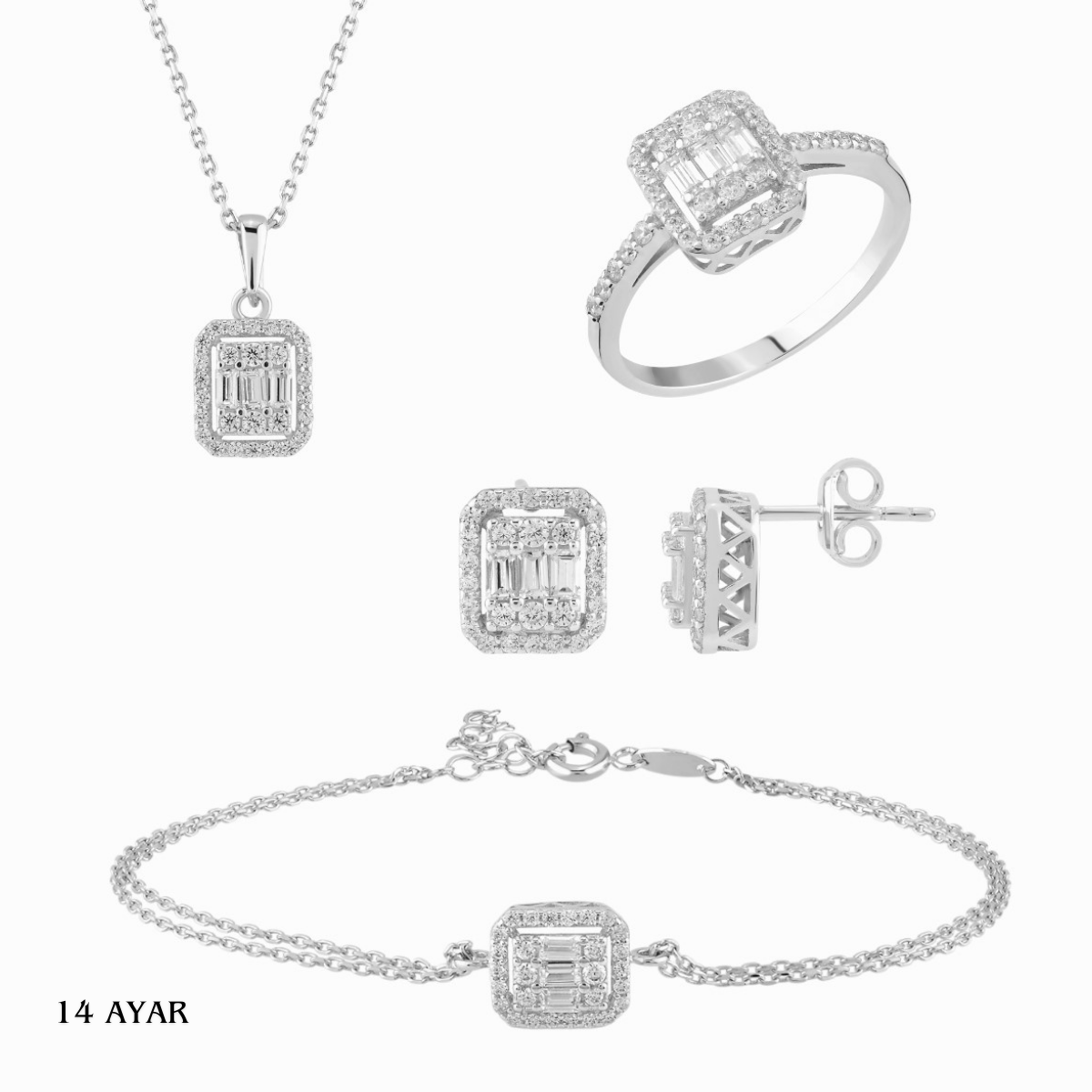  14 Altın Baget Tektaş Set Dörtlü