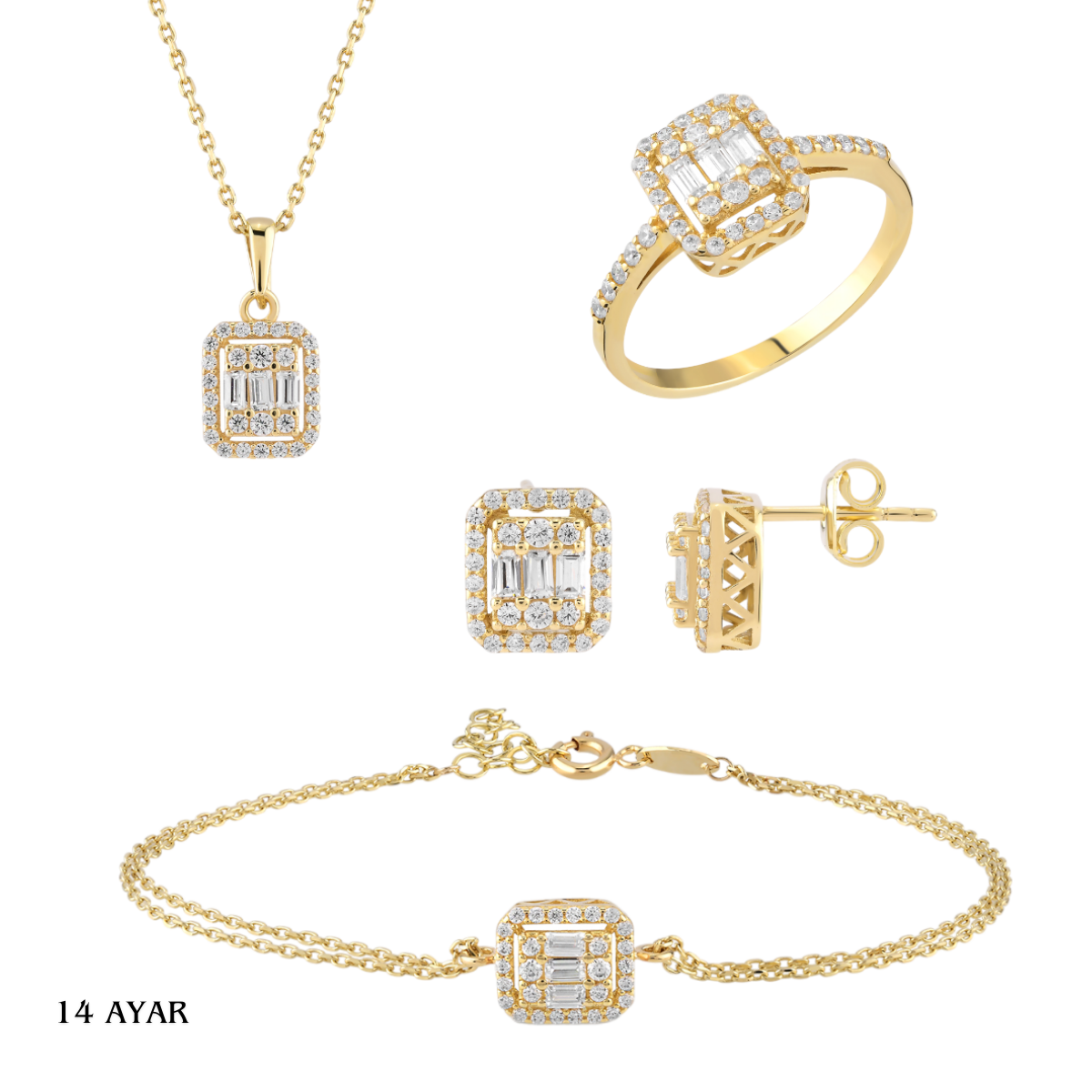 Altın Baget Tektaş Set Dörtlü 14 Ayar